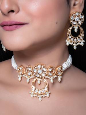 White kundan polki choker necklace set 1