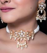 White kundan polki choker necklace set