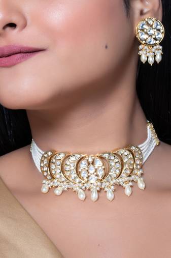 White kundan polki choker necklace set