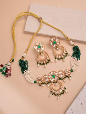 Green kundan polki choker necklace set 1