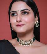 Green kundan polki choker necklace set