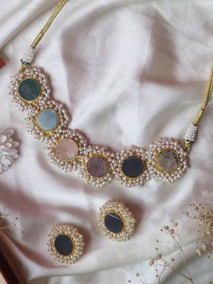 Multi-colour natural stone choker necklace with studs 2