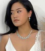 Delight silver plated mint stone necklace with studs