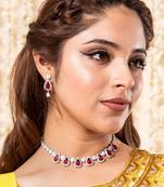 Delight silver plated ruby stone necklace with studs