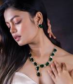 Statement bottle green colour stone necklace with studs