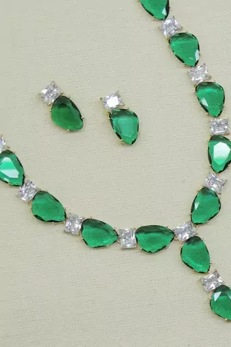 Statement bottle green colour stone necklace with studs