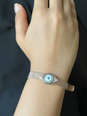Evil eye mesh strap bracelet - rose gold 1