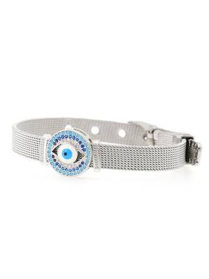 Round evil eye mesh strap bracelet - silver 1