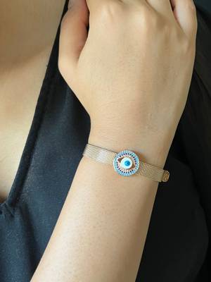 Round evil eye mesh strap bracelet - rose gold 1