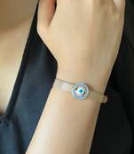 Round evil eye mesh strap bracelet - rose gold
