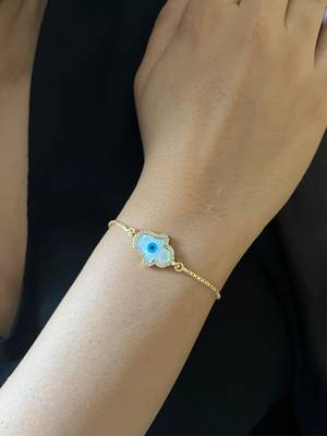 Hamsa hand evil eye bracelet - gold plated 1