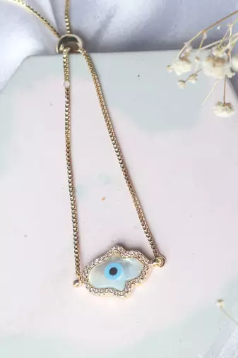 Hamsa hand evil eye bracelet - gold plated