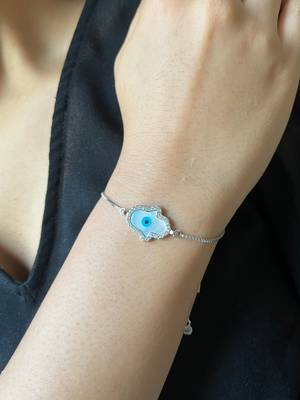 Hamsa hand evil eye bracelet - silver plated 1