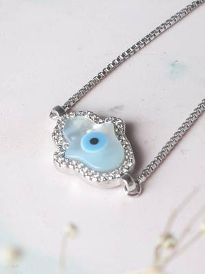 Hamsa hand evil eye bracelet - silver plated 2