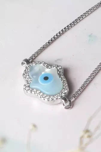 Hamsa hand evil eye bracelet - silver plated