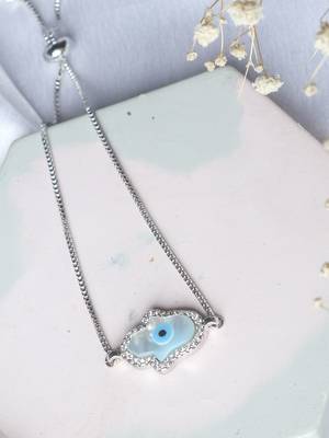 Hamsa hand evil eye bracelet - silver plated 3