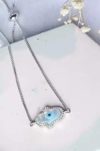 Hamsa hand evil eye bracelet - silver plated