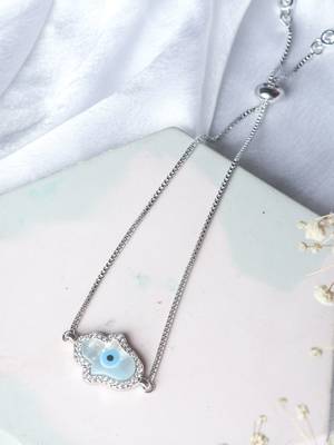 Hamsa hand evil eye bracelet - silver plated 4