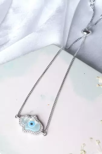 Hamsa hand evil eye bracelet - silver plated