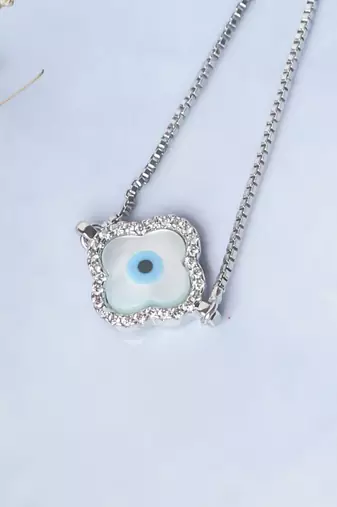 Clover evil eye bracelet - silver plated