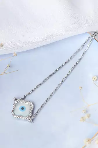 Clover evil eye bracelet - silver plated