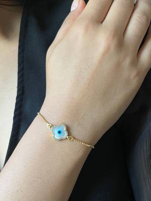 Clover evil eye bracelet - gold plated 1