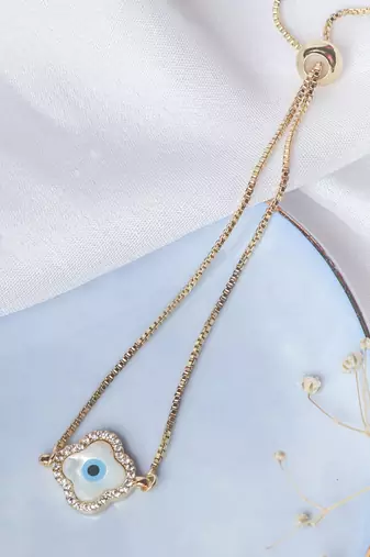 Clover evil eye bracelet - gold plated