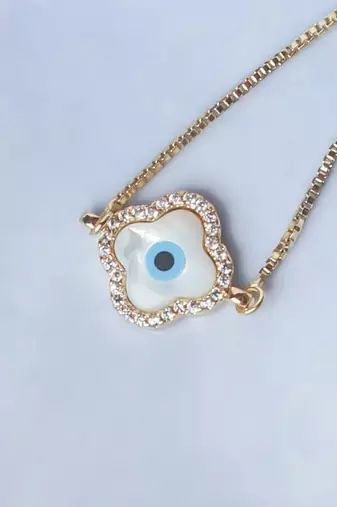 Clover evil eye bracelet - gold plated