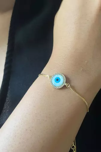 Round evil eye bracelet - gold plated