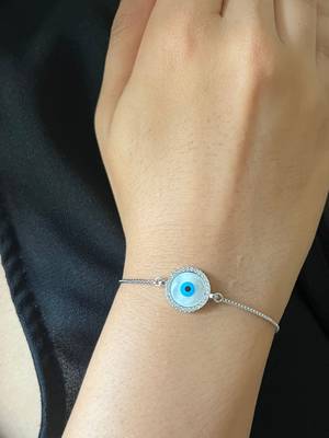 Round evil eye bracelet - silver plated 1
