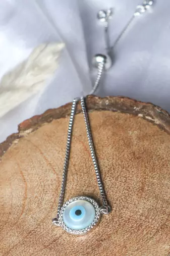 Round evil eye bracelet - silver plated