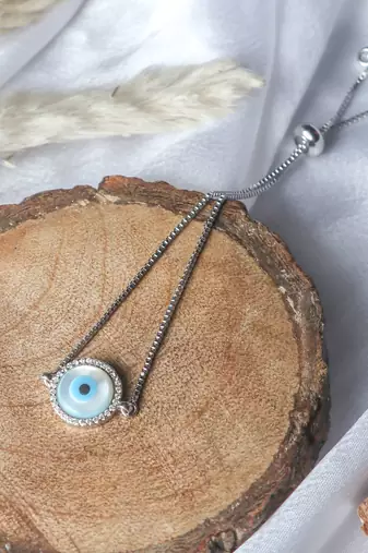 Round evil eye bracelet - silver plated