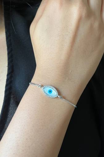 Marquise evil eye bracelet - silver plated
