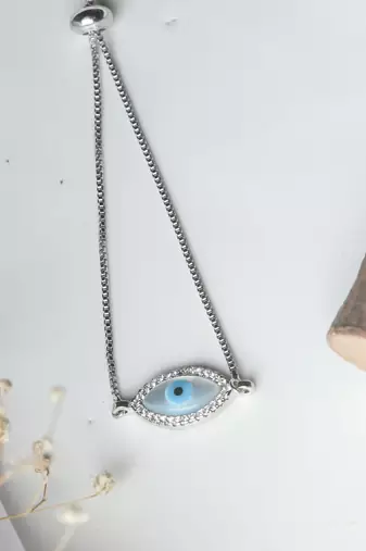 Marquise evil eye bracelet - silver plated