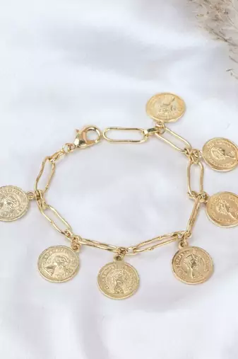 Handcrafted gold plated coin bracelet