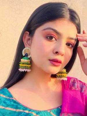 Peacock green floral hand painted colour-full beads jhumka 1
