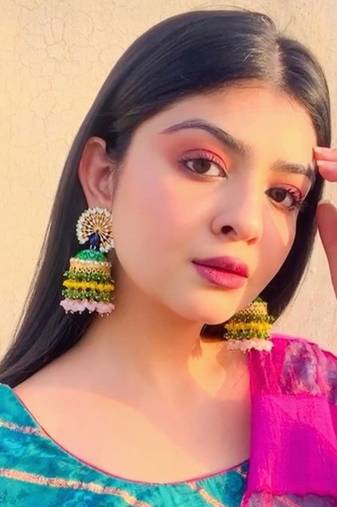 Peacock green floral hand painted colour-full beads jhumka