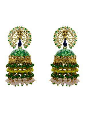 Peacock green floral hand painted colour-full beads jhumka 3