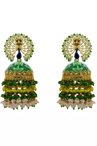 Peacock green floral hand painted colour-full beads jhumka