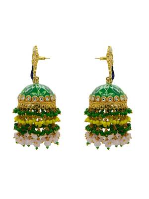 Peacock green floral hand painted colour-full beads jhumka 4