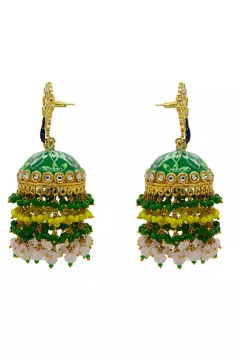 Peacock green floral hand painted colour-full beads jhumka