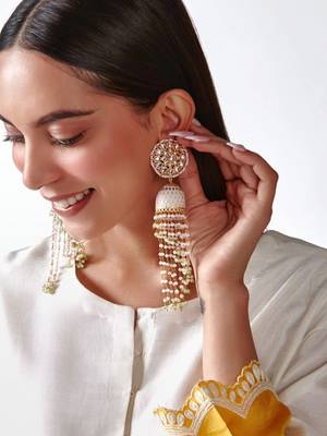 Light pink-mint meenakari kundan long beads jhumka 3