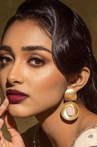 Designer gold plated light pink earring