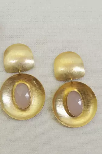 Designer gold plated light pink earring