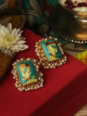 Hand-painted krishna gold plated studs 1