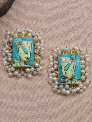 Hand-painted krishna gold plated studs 2