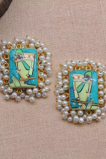 Hand-painted krishna gold plated studs