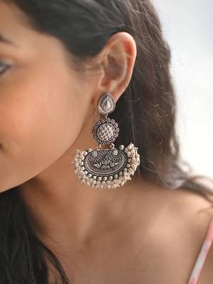 Silver plated handcrafted beads designer earring 1