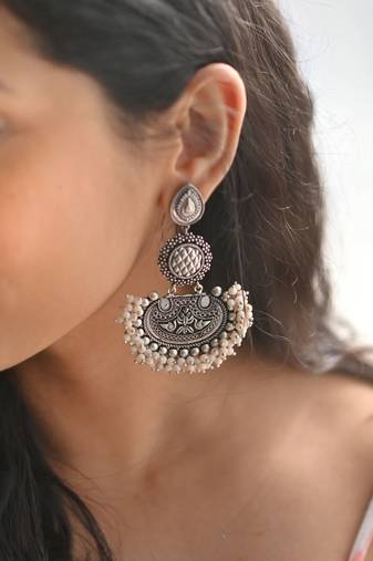 Silver plated handcrafted beads designer earring