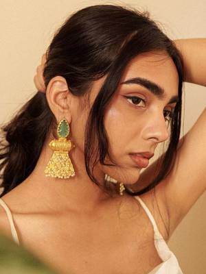 Gold plated unique craving stone designer earring 1